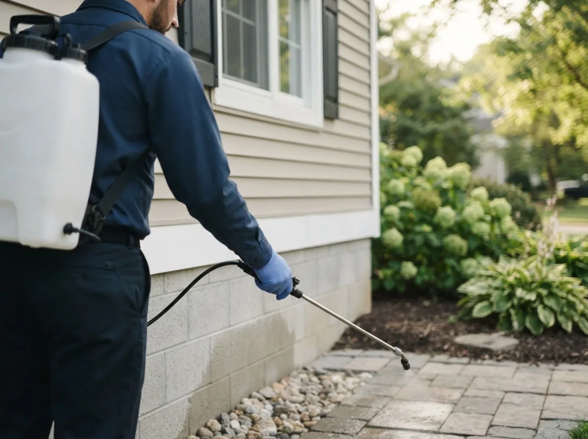 Pest control technician inspecting a home in Willshire, OH